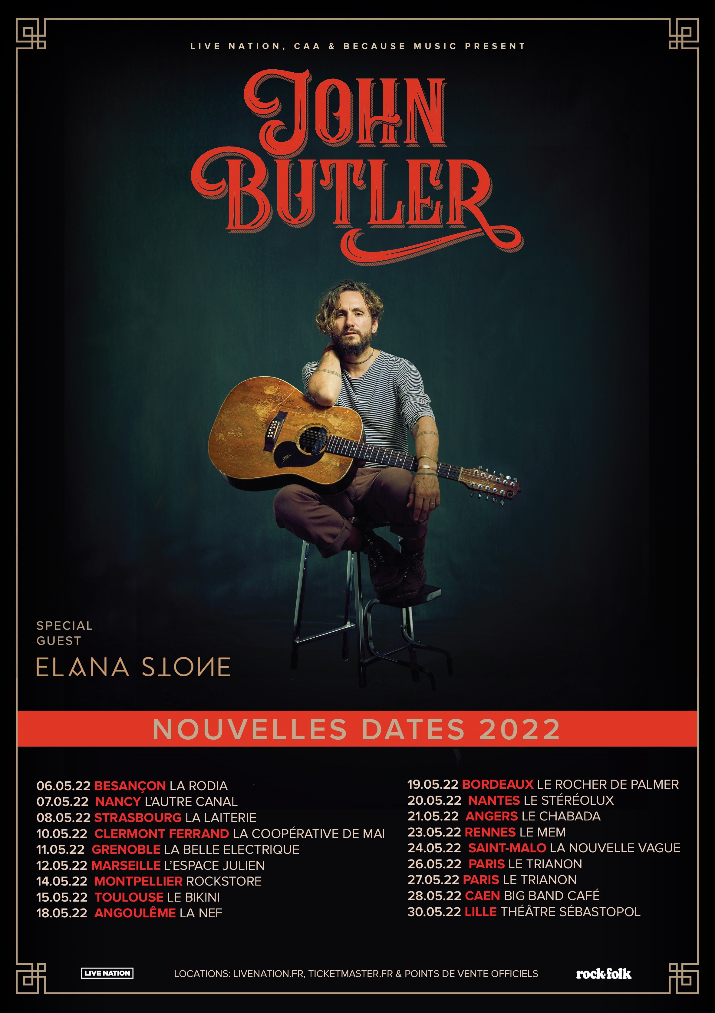 Illustration pour l'article "L'australien John Butler reporte sa tournée en solo à mai 2022. Réservez maintenant"